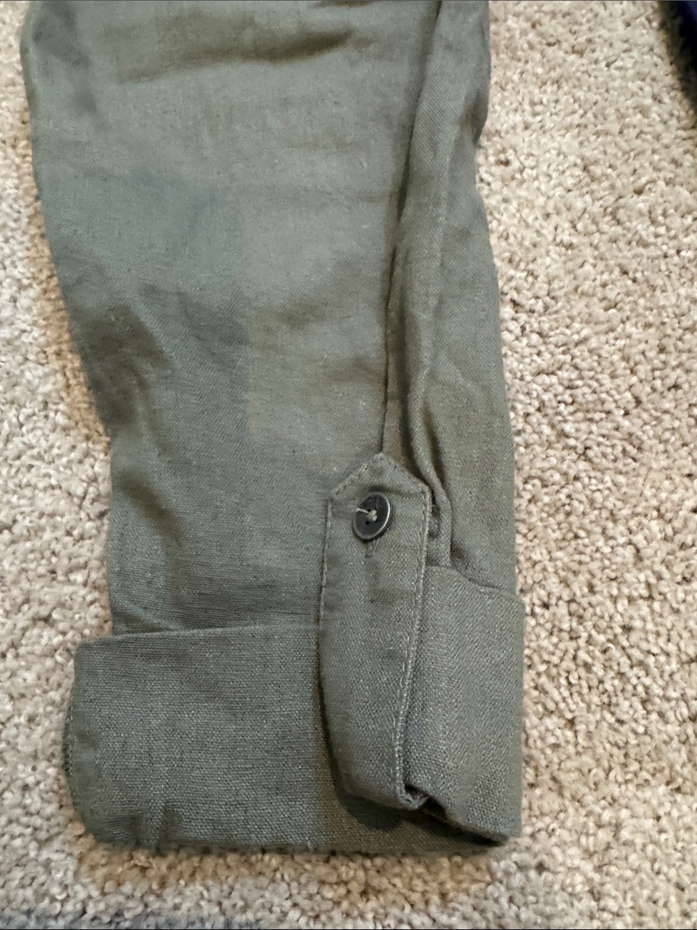 Pair of  Roxy Casual Drawstring Linen Pants - Olive Green & Navy - Picture 6 of 6